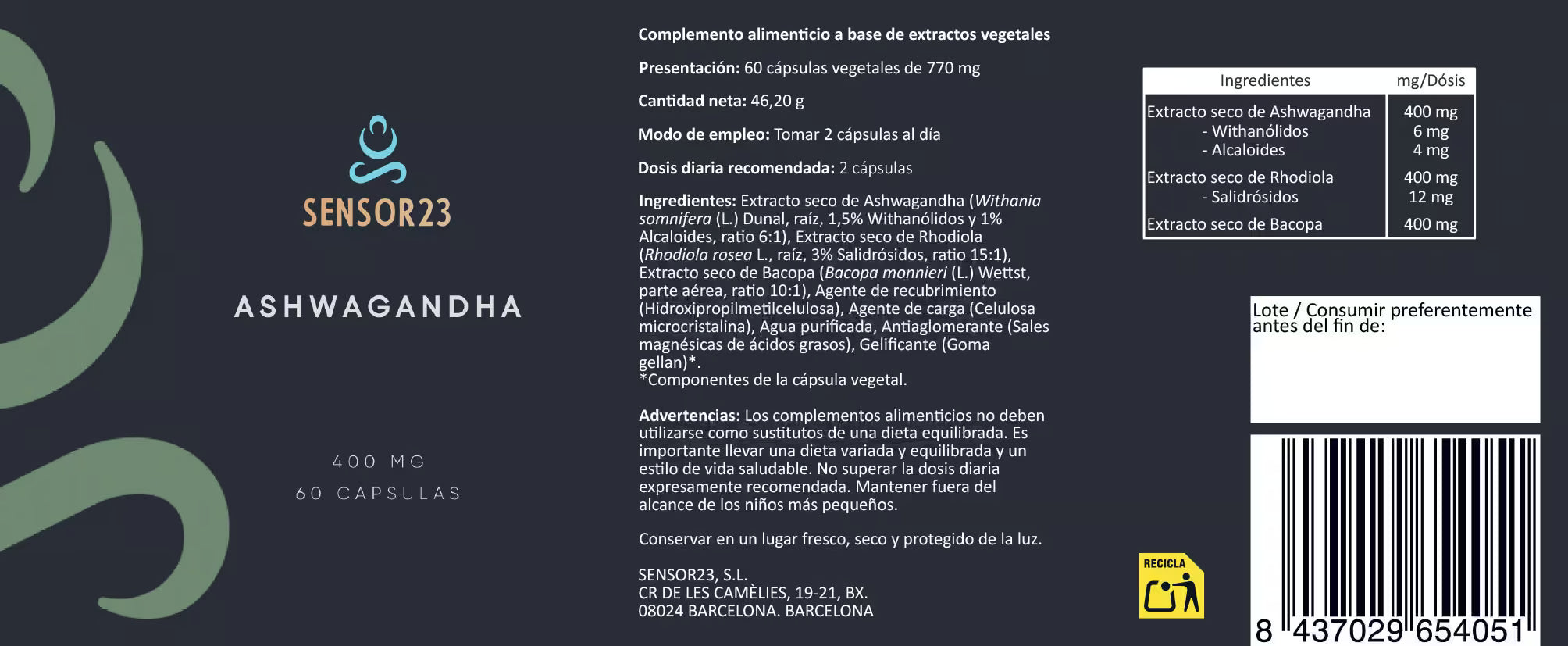 Ashwagandha, Rhodiola and Bacopa blend